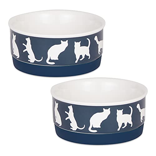 Bone Dry Ceramic Cat Bowls, Microwave & Dishwasher Safe, Small Set, 4.25x2, Navy, 2 Count - color: Navy, size: Small Set, 4.25x2"