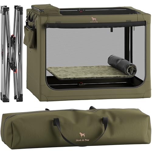 Noah & Paw Collapsible Dog Crate 42 Inch, XXL Dog Crate for XXL, XL, Large Breeds, Travel Kennel for Car, Includes Pet Mat for Pet Cage, 2 Storage Pockets, Handbag, 10mm Locking Zippers 42 * 31 * 31 - color: Green, size: XXL