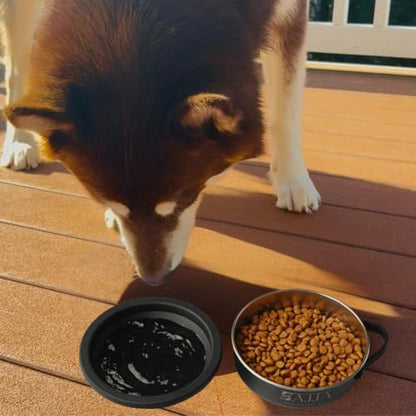 3-in-1 Travel Dog & Cat Bowl – Collapsible BPA-Free Silicone & 18/8 Stainless Steel, Portable & Non-Slip with Handle, Easy to Clean, Food & Water Bowl for On-the-Go Pets, Bottl/Poop Bag Holder - color: Black Bowl