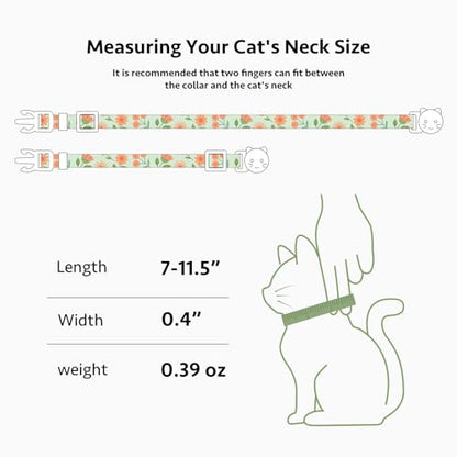 2 Pack Cotton Breakaway Cat Collar Beige and Green Flowers Pendant Cute Kitten Cat Collar with Bell - color: Beige&Green