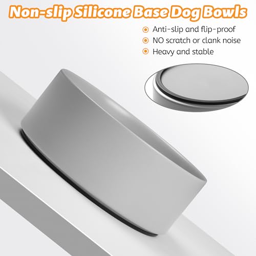 Large Dog Bowls, Non Slip Heavy Ceramic Dog Food and Water Bowl with Silicone Base, 8" Pet Feeding Bowl for Small, Medium, and Big Dogs (Grey, 8 Inches) - color: Grey, size: 8 Inches