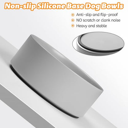 Large Dog Bowls, Non Slip Heavy Ceramic Dog Food and Water Bowl with Silicone Base, 8" Pet Feeding Bowl for Small, Medium, and Big Dogs (Grey, 8 Inches) - color: Grey, size: 8 Inches