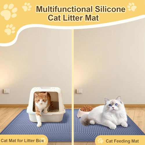 Cat Litter Mat Extra Large 40"x28" Silicone Waterproof Litter Trapping Mat for Litter Box, Non-Slip Urine-Proof Kitty Litter Box Mat with Deep Grooves, Easy Clean Scatter Control Pet Mat (Gray) - size: 40X28IN Cat Litter Mat