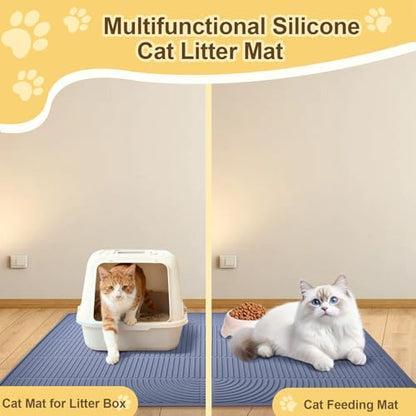 Cat Litter Mat Extra Large 40"x28" Silicone Waterproof Litter Trapping Mat for Litter Box, Non-Slip Urine-Proof Kitty Litter Box Mat with Deep Grooves, Easy Clean Scatter Control Pet Mat (Gray) - size: 40X28IN Cat Litter Mat