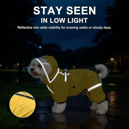 BEAUTYZOO Dog Raincoat for Small Medium Dogs Puppy,Waterproof Dog Rain Jacket with Harness Built-in & Detachable Hood, Zip Up Pet Rain Coat,Reflective Windproof Full Body Coverage Poncho for Rain Snow - size: XL(Back 18", Chest 25.5", Neck 18")