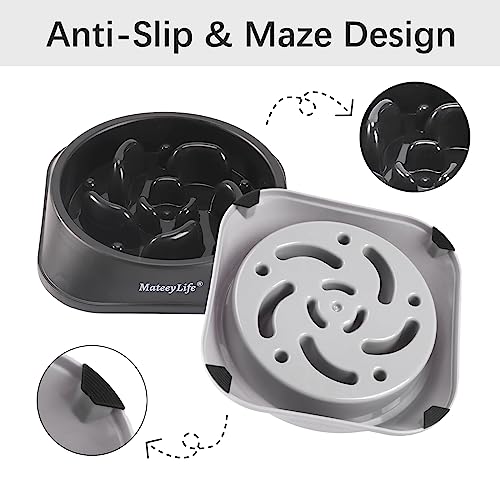 MateeyLife Slow Feeder Dog Bowls 2PCS, Anti-Choking Puzzle Dog Food Bowls, Anti-Slip Interactive Feeding Slow Down Eating, Bloat Stop Maze Dishes for Medium Large Breeds Gray&Black - color: B-Gray&Black, size: Medium