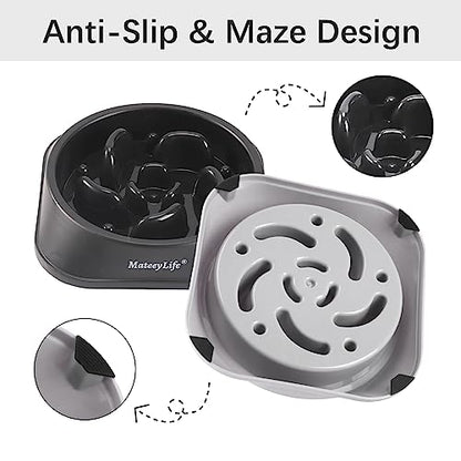 MateeyLife Slow Feeder Dog Bowls 2PCS, Anti-Choking Puzzle Dog Food Bowls, Anti-Slip Interactive Feeding Slow Down Eating, Bloat Stop Maze Dishes for Medium Large Breeds Gray&Black - color: B-Gray&Black, size: Medium