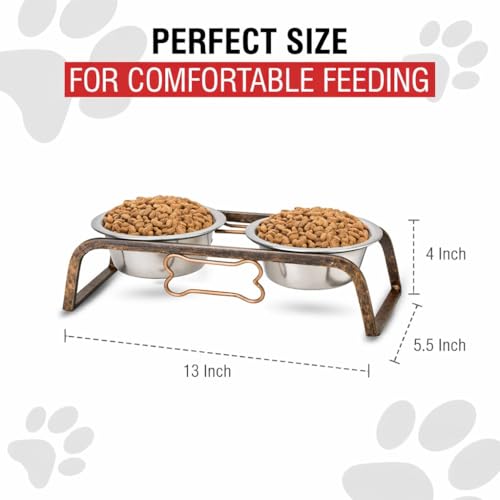 Loving Pets Elevated Dog Bowls – Raised Stainless Steel Dog Bowls with Steel Stand – Non-Skid, No Spill Feeder for Small, Medium & Large Dogs – Easy to Clean, Durable Raised Dog Feeding Station - color: Aged Copper, size: 1 Pint