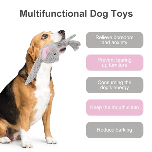 Dog Toys, Dog Squeaker Toys with Crinkle Paper, Stuffed Animal Dog Plush Chewing Toy, Cotton Rope Interactive Toys for Puppy, Small, Middle Dogs (Gray Rabbit) - color: Grey