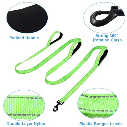 Jiozermi 10ft Dog Leash with 3 Handles, Heavy Duty Dog Lead with Padded Traffic Handle, Reflective Stitching Large Leash for Running Walking Training(Green) - color: Green