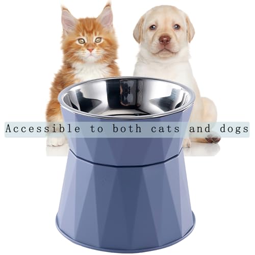 Elevated Cat Feeder, 5.5'' Height, Whisker-Relief Shape, Safe & Durable Cat Bowls for Food and Water, 1 Year Warranty(Blue) - color: Blue
