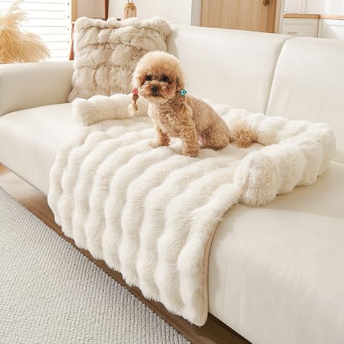 Calming Dog Bed for Couch, 29.5 x 29.5 inch, Non-Slip Luxurious Dog Sofa Mat for Furniture Protector, Perfect for Small, Medium Dogs and Cats (Off-White) - color: Off-white