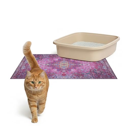 Lovewag Pets Cat Litter Box Mats 2 Pack - Small 16x24 Machine Washable, Easy Clean, Non-Slip, Waterproof Mats for Indoor Cats - Kitty Litter Mess Control & Pet Urine Floor Protection (Mystic Fuchsia) - color: Mystic Fuchsia, size: 16x24 inches (Pack of 2)
