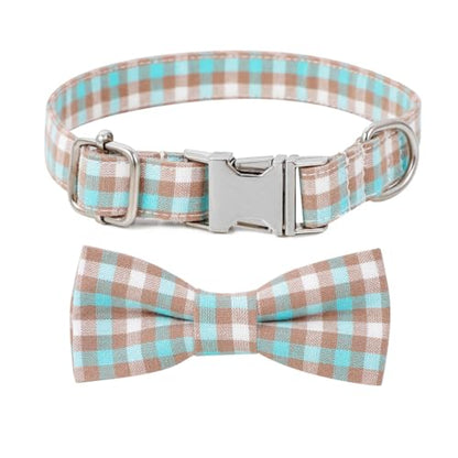 Plaid Dog Collar with Bowtie, Detachable and Adjustable Bow Tie Cat and Dog Collar with Metal Quick Release Buckle Pet Gift for Small Medium Large Dogs (Green, Large) - color: Green, size: Large