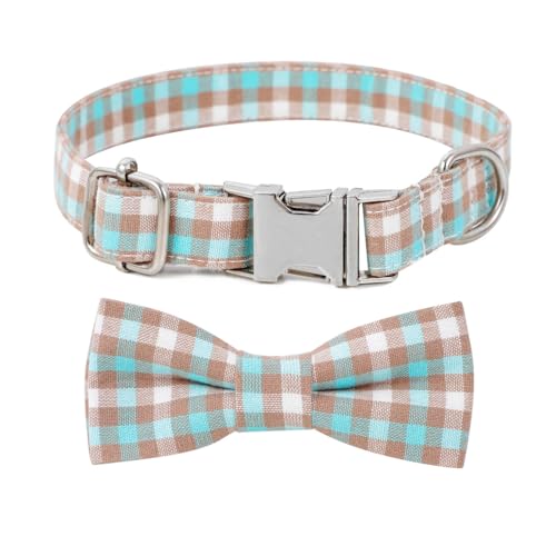 Plaid Dog Collar with Bowtie, Detachable and Adjustable Bow Tie Cat and Dog Collar with Metal Quick Release Buckle Pet Gift for Small Medium Large Dogs (Green, Large) - color: Green, size: Large