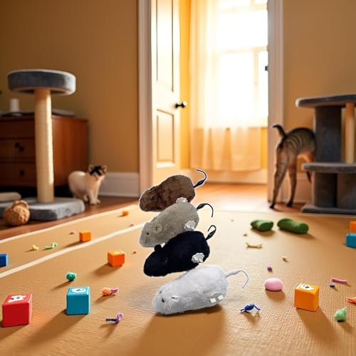 Furry Mice Cat Toy Wind Up Realistic Mouse Toys Funny Moving Pet Supplies (1Pc Random Color)