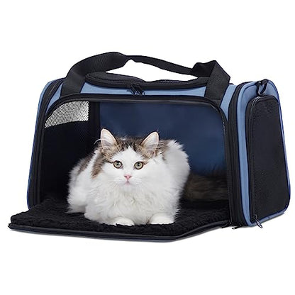 PETSFIT Pet Carrier, Dog Carrier Airline Approved, Collapsible Soft Sided TSA Approved Pet Carrier for Small and Medium Cats, Puppies Up to 12 Lbs, Cat Travel Carrier, Blue - color: Blue, size: Medium