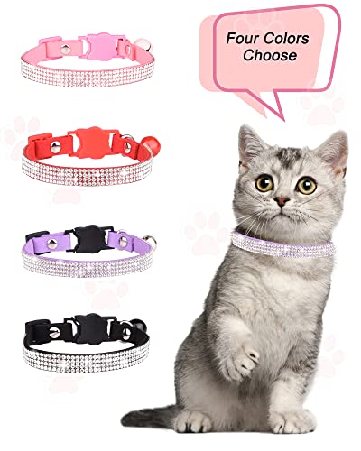 Solmoony Breakaway Cat Collars with Bell,Adjustable Safe Kitten Collar,Cat Collars for Girl Cats with Rhinestone Soft Velvet (Purple) - color: Purple