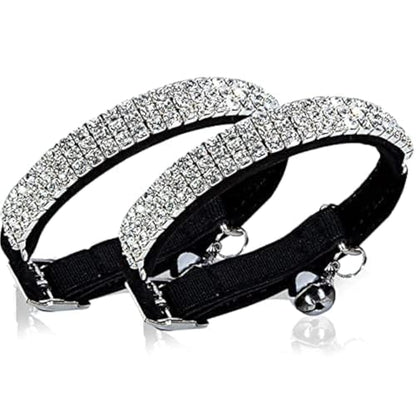 CHUKCHI Soft Velvet Safe Cat Adjustable Collar Bling Diamante with Bells,11 inch for Small Dogs and Cats (Black - 2 Pack) - color: Black - 2 Pack