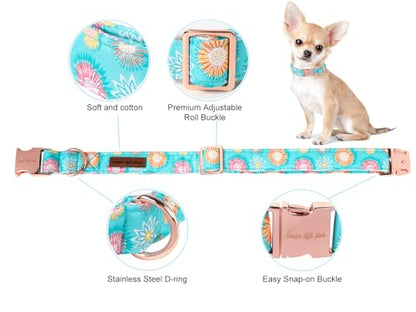 Sunflower Summer Dog Collar, Unique Style Paws Blue Pet Collar Adjustable Girl Dog Collar with Metal Buckle for Small Medium Large Dogs - color: BSunflower CC, size: L