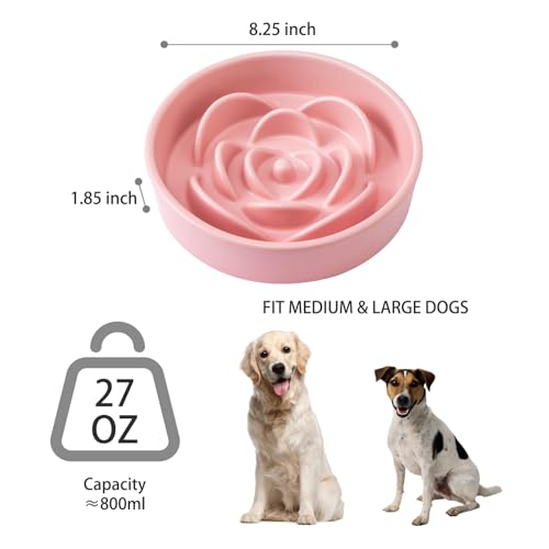 8.25'' Ceramic Slow Feeder Dog Bowls - Petal Shape Modern Dog Food Dish for Medium and Large Breeds, Puzzle Maze Bowl to Slow Down Eating, Anti-Gulping, Dishwasher & Microwave Safe, Pink - color: Pink, size: 8.25 inch