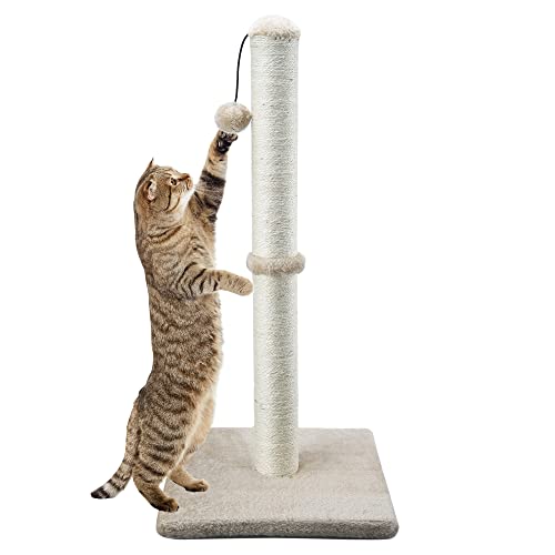Dimaka 29" Height Tall Cat Scratching Post, Claw Scratcher with Sisal Rope and Covered with Soft Smooth Plush, Vertical Scratch [Full Strectch] for Standard Size Cats (Light Brown, 29 inches) - color: Light Brown, size: 29 inches for All Cats
