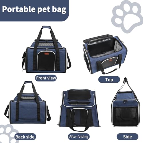 19" L x 12" W x 17" H Inches Cat, Dog Carrier for Pets Up to 25 Ibs, Washable，Soft Sided，Collapsible Travel Puppy Carrier. (Blue) - color: Blue