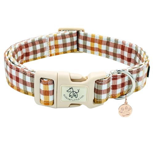 Elegant little tail Fall Dog Collar, Plaid Puppy Collars Fall Yellow Male Cute Puppy Adjustable Cotton Pet Collar with Quick Release Buckle for Small Medium Large Dogs - color: Fall, size: X-Small (Pack of 1)