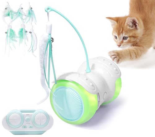 Remote Control Cat Toy with Auto Mode - Interactive Cat Toy Feather for Indoor, Moving Cats Catnip Toys & LED to Keep Bored Cats Active & Entertained