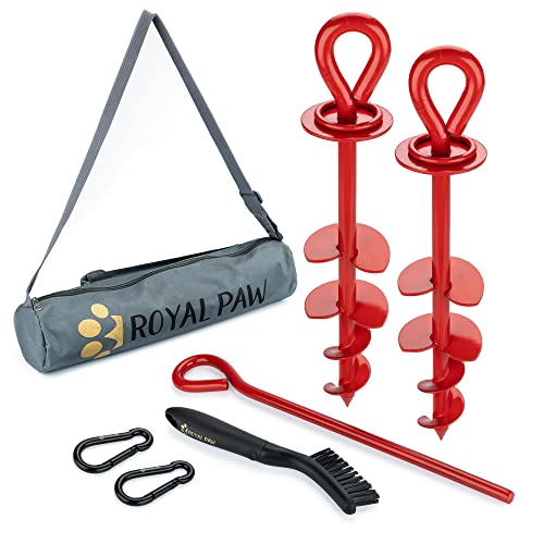 ROYAL-PAW Dog Tie Out Stake - for Large Dogs up to 210 lbs - Heavy Duty Dog Stake for Yard, Beach & Camping Outside - Best in Ground Anchor for a Dog Cable, Leash, Lead Tether (R2-Crimson Red) - color: Red
