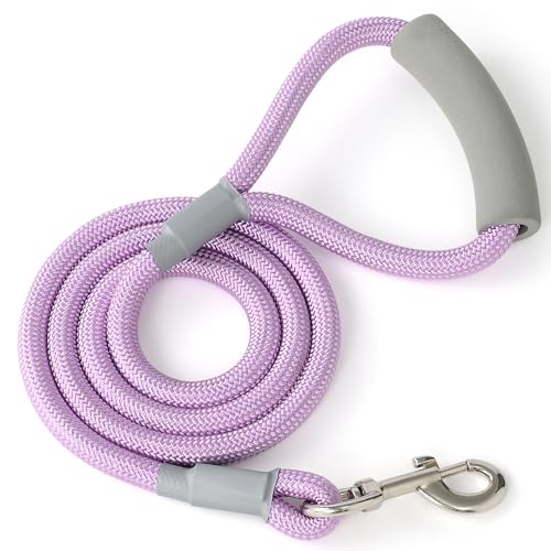 Mile High Life Dog Leash, with Comfortable Padded Handle, Purple Nylon Rope Leash with Steel Tips, Heavy Duty 4 Feet Pet Leashes (Pink,48 Inches) - color: Nylon Rope - Purple, size: 4 Feet