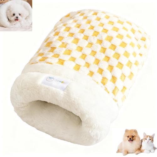 Cat Sleeping Bag for Indoor Cats, Cozy Pet Nest for Cats, Fluffy Cat Bed Cave for Small Dog Cat, Self Warming Winter Pet Sleeping Bags for All Seasons Indoors (Yellow) - color: Yellow