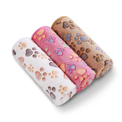 Luciphia 1 Pack 3 Blankets Super Soft Fluffy Premium Fleece Pet Blanket Flannel Throw for Dog Puppy Cat Paw Brown/Pink/White Small(23x16 inch) - color: Paw, size: 23x16 inch (Pack of 3)