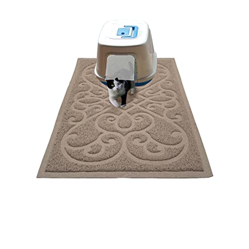 PetLike Cat Litter Box Mat, Thick Kitty Litter Trapping Mat, Durable,Waterproof &Washable with Non-Slip Backing, Soft on Kitty Paws and Easy to Clean, BPA Free - color: Tan, size: 35x24