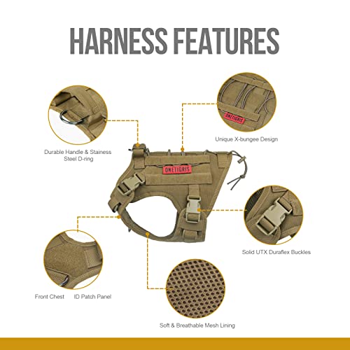 OneTigris Tactical Dog Harness Vest,No-Pull Service Dog Vest with Hook & Loop Panels,Adjustable Dog Vest Harness for Walking Hiking Training(Brown,XXS) - color: Brown, size: XX-Small