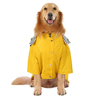 HDE Dog Raincoat Poncho Double Layer Zip Rain Jacket with Removable Hood, Leash Hole for Small to 3XL Dogs and Puppies Yellow - 3XL - color: Yellow, size: XXX-Large