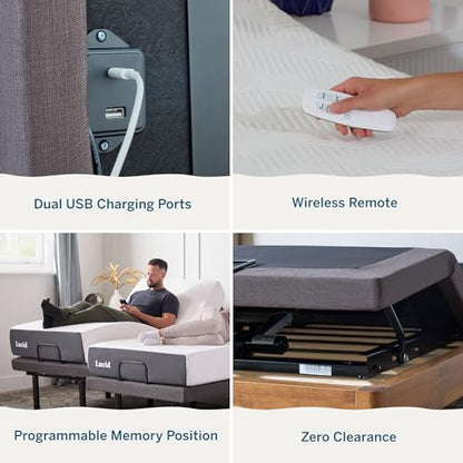 LUCID L300 Adjustable Bed Frame - Head and Foot Incline - USB - Wireless Remote - Easy 2 Person Assembly - Quiet Motor - Relax - TV - Working - Reading - Ergonomic - Electric Bed Base - Queen Size - size: Queen, style: L300