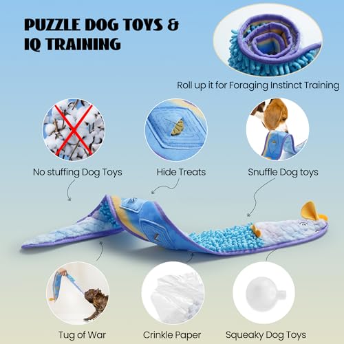 Nocciola EEL Squeaky Dog Toy, Tough No Stuffing Toy for Tug of War, Puppy Interactive Puzzle Fun to Keep Them Busy, Cognitive Crinkle Dog Toy for Large Medium Small Breed, Blue - color: No Stuffing Blue Eel