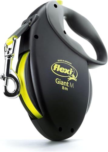 FLEXI Giant Tape Retractable Dog Leashes for Medium Dogs Upto 55 lbs. – 26 ft., Black | Tangle Free Pet Walking Leash with One-Handed Brake, Pause, Lock|German Quality Product - color: Black, size: Medium - 26 feet