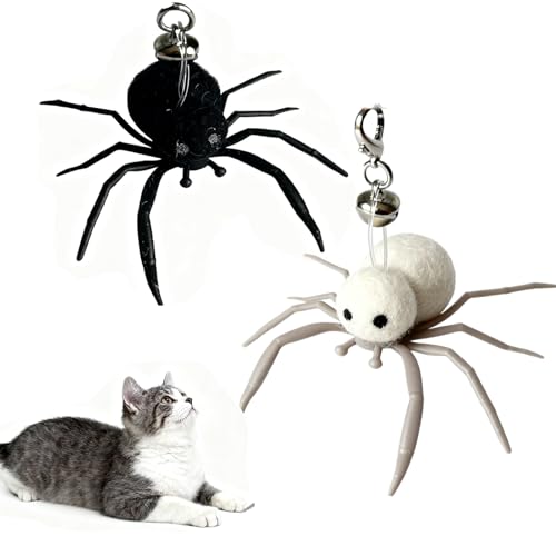 2Pcs Cat Toy Spider Refills – White & Black Heads with Bell/Lobster Claw, Feather Wand Replacement for Kitten Interactive Play