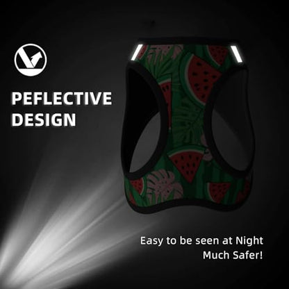 Summer Breathable Dog Harness, Watermelon Banana Leaves Art, Reflective Step-in Vest No Pull Design, Cooling Solution for Small Large Pets Walking - color: Style (530), size: Small