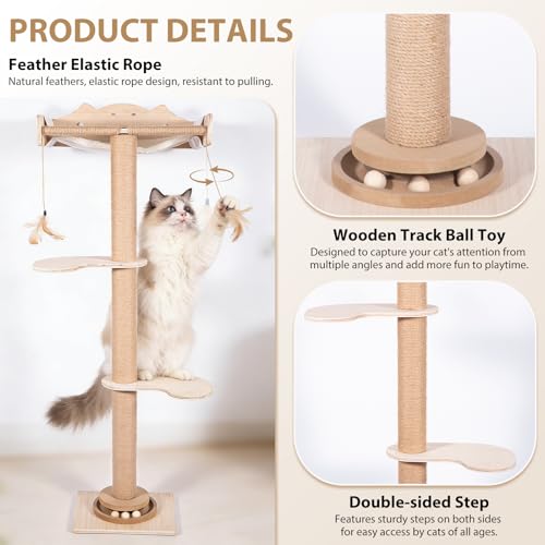 Fantasreen Cat Window Hammock 48" Adjustable Scratching Posts, Multi-Level Window Mounted Cat Tree with Natural Sisal and Track Toys for Large Cats, Climbing, Sunbathing & Bird Watching (Drill-Free)