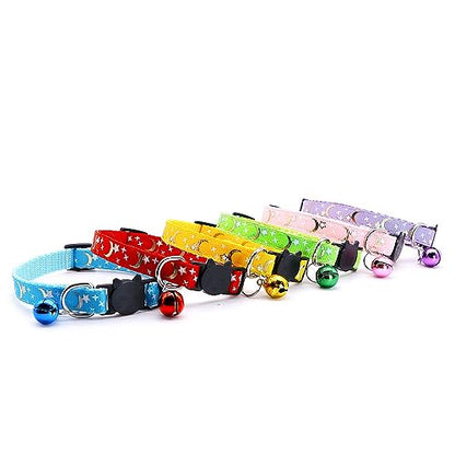 Reflective Cat Collars Breakaway with Bell 2-Pack Girl Boy Pet Kitten Collar with Star Moon Patetrn Adjustable 7.5-12.5 Inch (Yellow) - color: Yellow