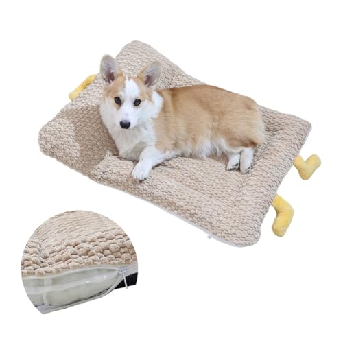 Washable Dog Bed Mat, Soft Dog Cushion with Side Zip, Anti-Slip Cat Bed Pad with Bolster Around, Pet Sleeping Mat for Cat, Small, Medium Dogs, Dryer Friendly (29.5 * 21.6in)