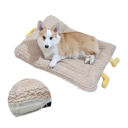 Washable Dog Bed Mat, Soft Dog Cushion with Side Zip, Anti-Slip Cat Bed Pad with Bolster Around, Pet Sleeping Mat for Cat, Small, Medium Dogs, Dryer Friendly (29.5 * 21.6in)
