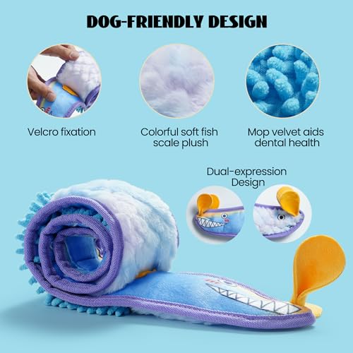 Nocciola EEL Squeaky Dog Toy, Tough No Stuffing Toy for Tug of War, Puppy Interactive Puzzle Fun to Keep Them Busy, Cognitive Crinkle Dog Toy for Large Medium Small Breed, Blue&Yellow - color: Blue & Yellow Eel Bundle