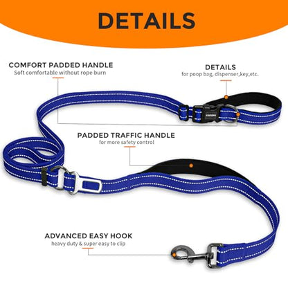 Hands Free Dog Leash by Kazazoo, Adjustable 5.8-8.5FT Waist & Crossbody Leash with Quick Off Buckle, Reflective Stitches for Walking, Jogging,Medium to Large Dogs & Puppies M Size Blue - color: Blue, size: M