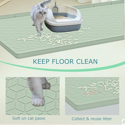 Cat Litter Mat, Silicone Large Cat Mat for Litter Box - 40x28 in, Waterproof & Non-Slip, Durable & Easy Clean, Green - color: Green, size: 40"L x 28"W