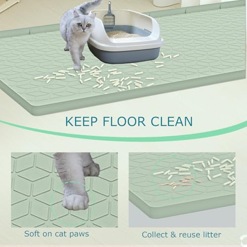 Cat Litter Mat, Silicone Large Cat Mat for Litter Box - 40x28 in, Waterproof & Non-Slip, Durable & Easy Clean, Green - color: Green, size: 40"L x 28"W