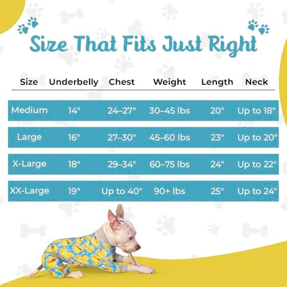Tooth & Honey Dog Pajamas for Large Dogs, Ultra-Soft Stretch Fabric Onesie PJs, Lightweight Breathable Dog Clothes for Pitbulls & Large Breed-Rubber Duck Print - size: X-Large